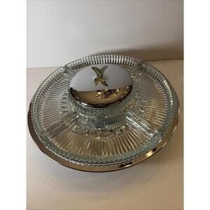 Vintage Kromex Glass Lazy Susan Serving Platter Relish Tray w/ Lid Divided Dish